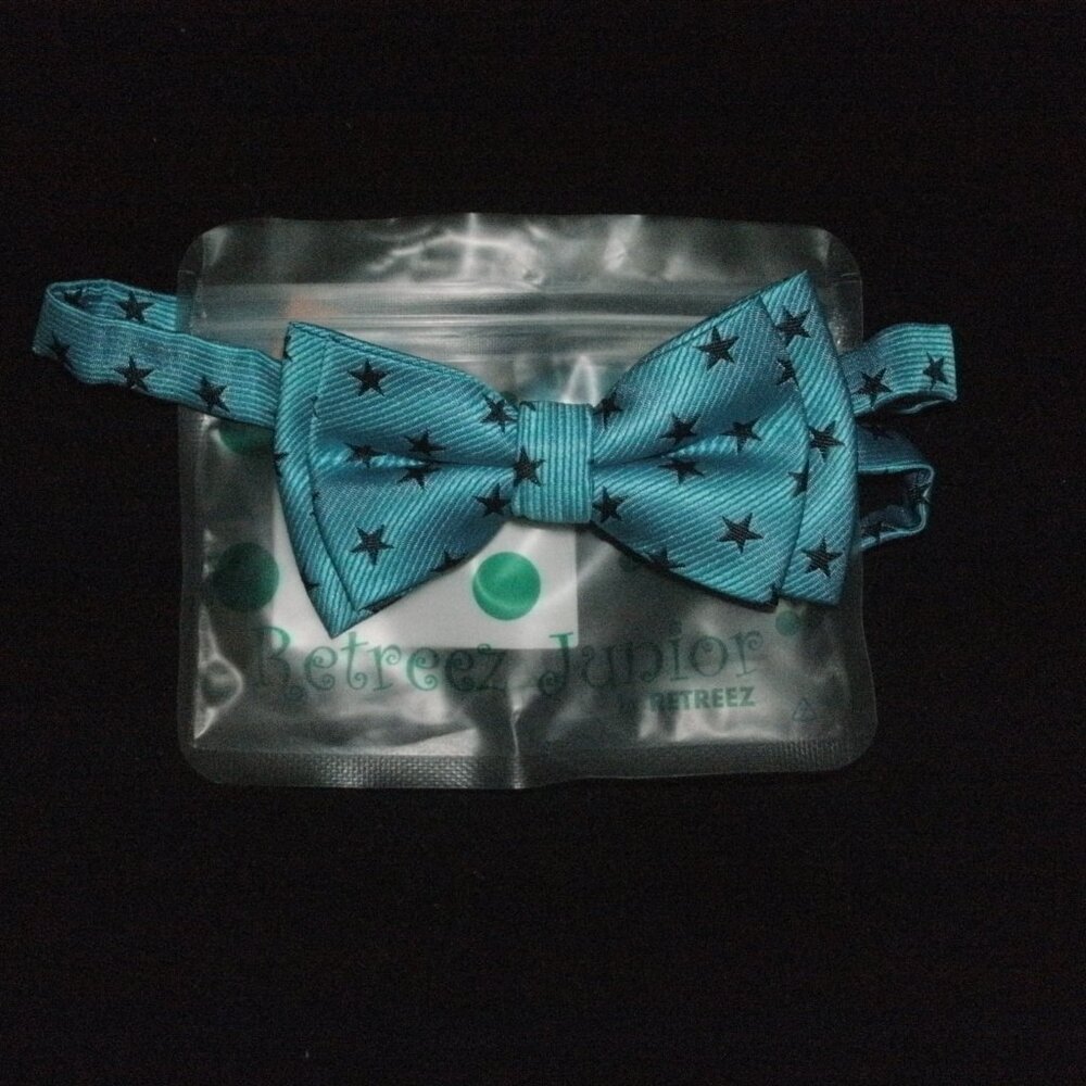 Retreez Junior Bow Tie  Turquoise with Navy Blue Stars Adjustable size 4-7 years
